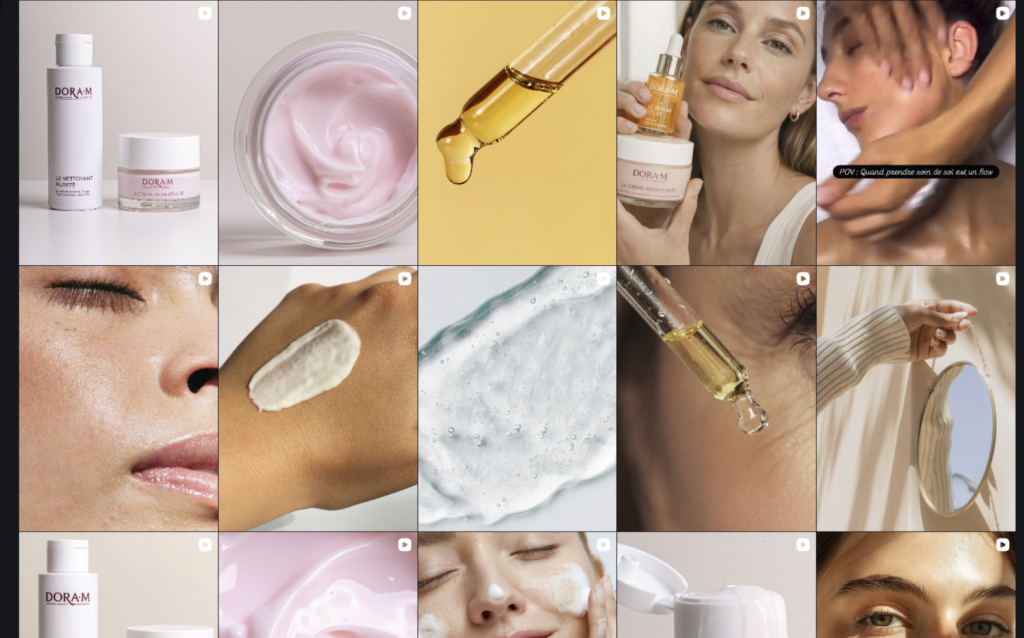 Grille de publications Instagram de la marque Doram