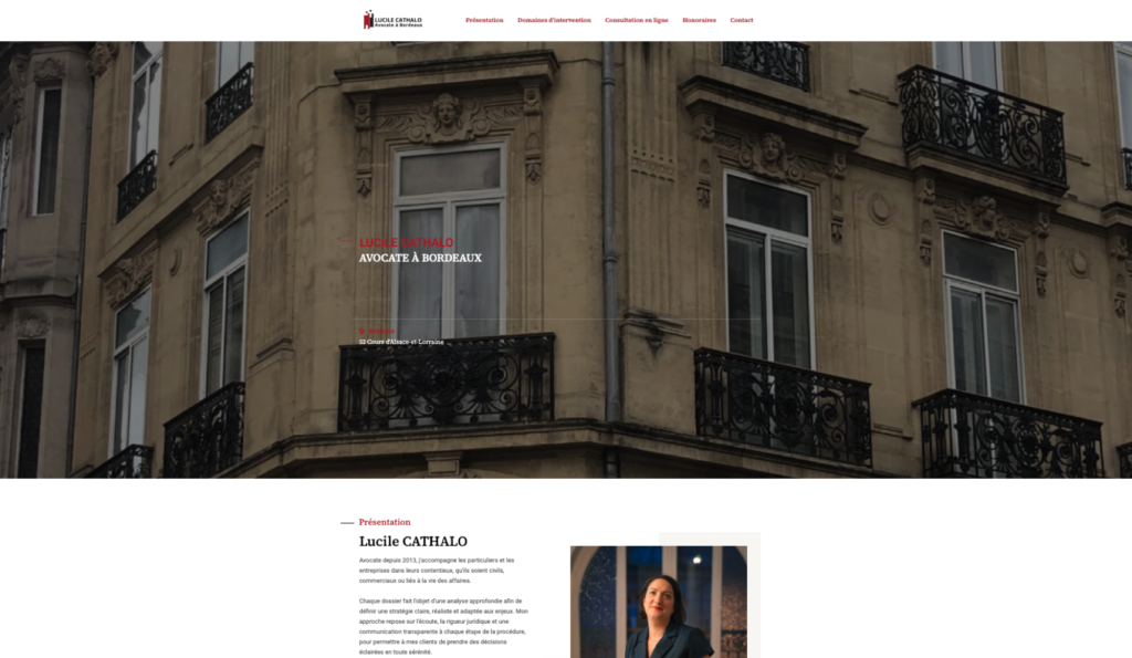 Page d'accueil du site de Lucile Cathalo, avocate a Bordeaux